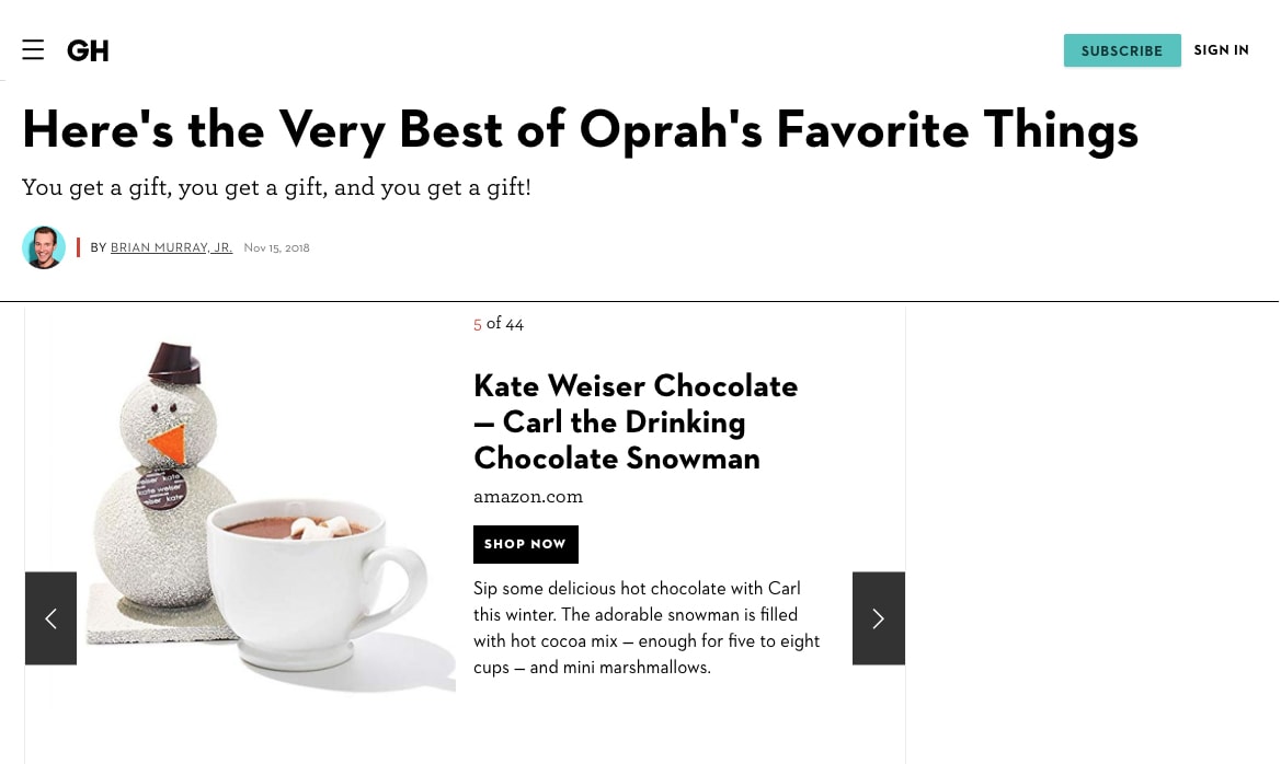 Kate Weiser Chocolate, Carl the Snowman, Oprah's Favorite Things, Trinity Groves, Allyn Media