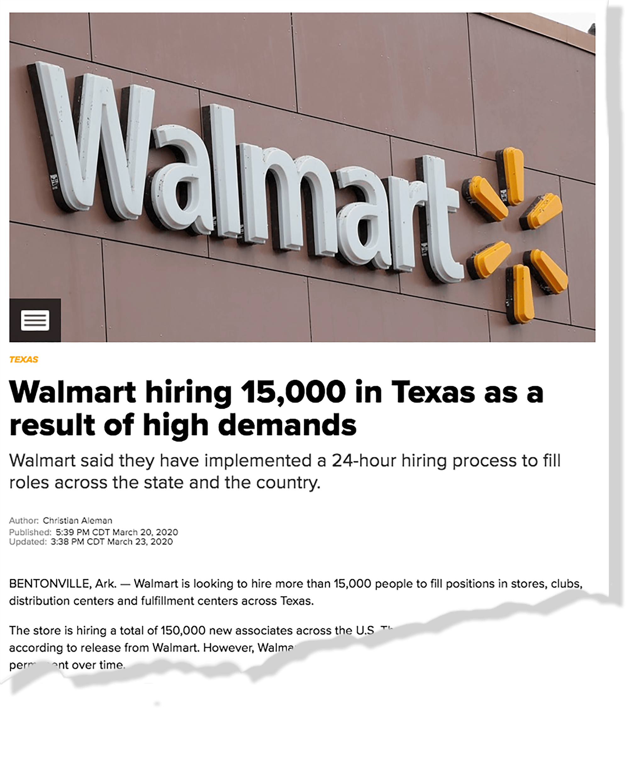 Walmart hiring 15,000 in Texas - Allyn Media
